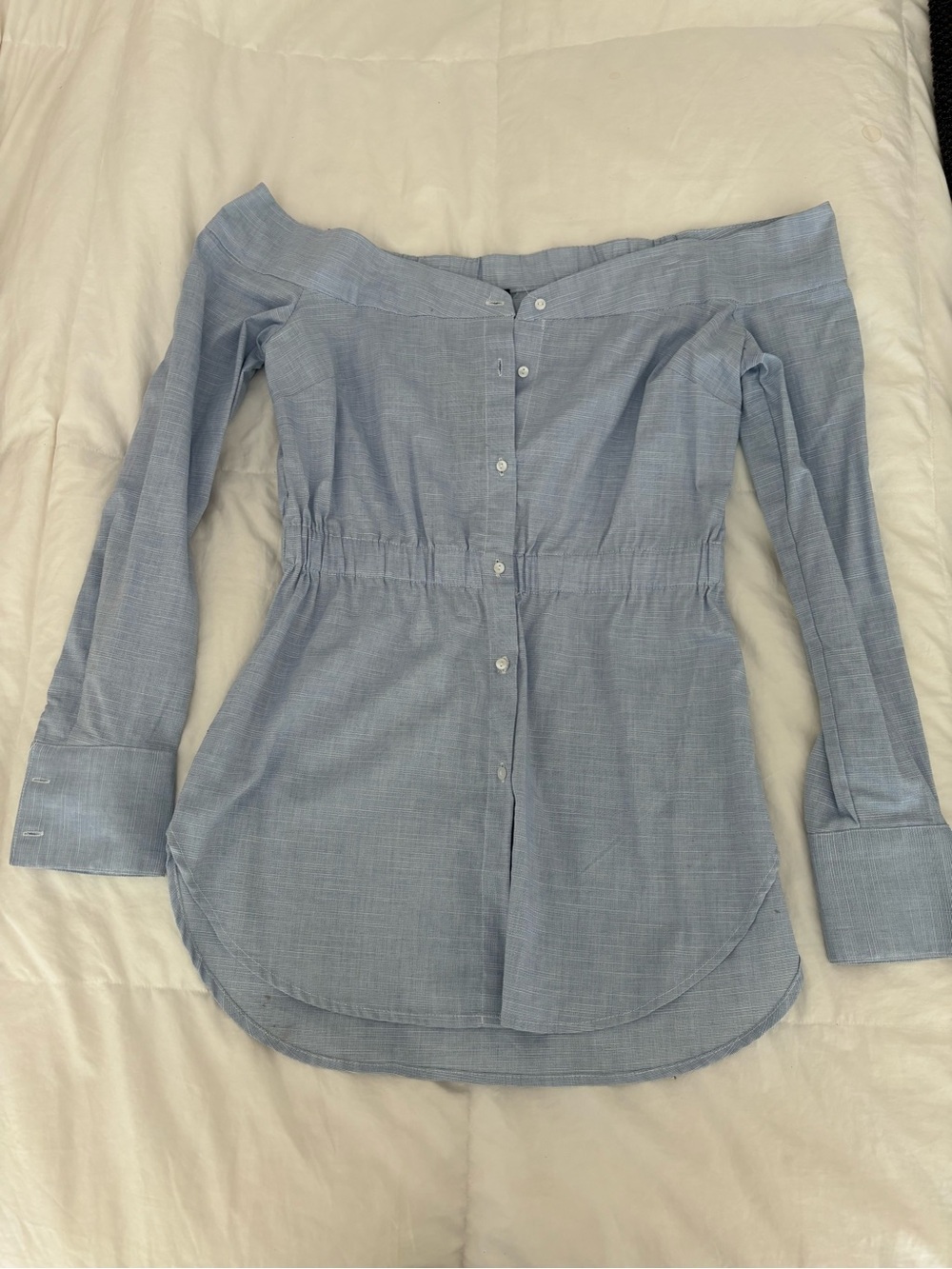 Dynamite’s Light Blue Off-Shoulder Button Down Top. NWT.